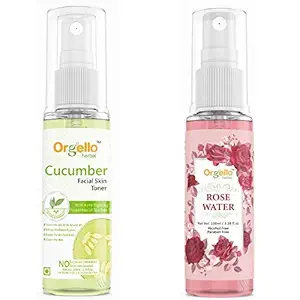 Orgello Herbal Cucumber Toner Mist Spray for Face (100 ml ) + Rose Face Toner ( 100 ml ) - Pack Of 2 - for men women girls boys normal oily dry skin sls paraben mineral oil free