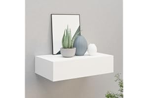 FENLAX Estantería con cajones, 40 x 23,5 x 10 cm, MDF, metal blanco, armario de pared con cajón, estantería flotante con cajones, estantería colgante moderna