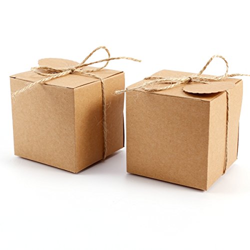 100 x Kraftpapier Geschenkbox Geschenkschachtel Geschenkverpackung Gastgeschenk mit Geschenkanhänger Gift Tags Papieretiketten Hochzeit Tischdeko - 2