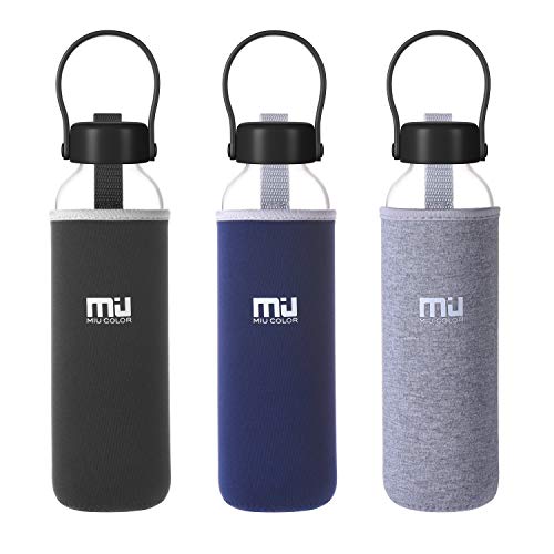 MIU COLOR Glass Water Bottle 550ml with Anti-slip Nylon Sleeve Leak-proof Stainless Steel Cap Borosi MIU COLOR Glass Water Bottle 550ml with Anti-slip Nylon Sleeve Leak-proof Stainless Steel Cap Borosi