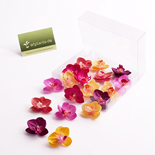 Künstliche Mini Orchideenblüten Phalaenopsis, rosa-violett-gelb, 18 Stück in der Box – Kunstblüten – artplants - 5
