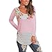 Produktbild Selou Frauen Langarm O-Neck T-Shirt Zartes Top Blumenprint Gestreiftes Patchwork sexy Spitze näht Atmungsaktive Sportbekleidung schmaler Passform UV-Schutz Sonnenschutzkleidung Schöne Pyjamas Zuhause