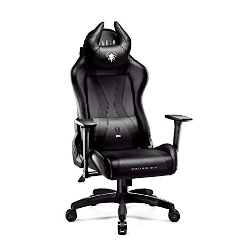 Diablo X-Horn Sedia Gaming Ufficio Braccioli 3D Design Ergonomico Collo/Cuscino Lombare Finta Pelle Meccanismo Oscillante (Nero-Nero, L)