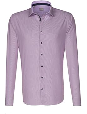 Seidensticker Herren Langarm Hemd Schwarze Rose Slim Fit Business Kent Patch2 rot / weiß gestreift 245686.44