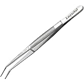 Pinzette in Acciaio Inox Multiuso, Pinze Curve Lunghe, con Curvo Seghettato Punta, per Uso Quotidiano