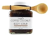 Laila London Organic Arabica Coffee & Coconut Body Scrub 100% Natural With Bamboo Spoon 350g Stretch Marks & Cellulite, Exfoliating Body Scrub - Soften Skin - Smooth Skin Before Tanning - Improve Circulation, Stimulate Collagen and Fight Aging - Reduce Ingrown Hairs, Bumps, and Clogged Pores - Helps Even Skin Tone and Prevent Dullnes