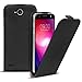 Produktbild Conie Flip Hülle kompatibel mit LG X Power 2, PU Ledertasche in Schwarz klappbare Handyhülle innen weich gefüttert