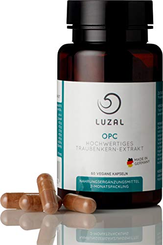 Preisvergleich Produktbild LUZAL OPC - 500mg Traubenkernextrakt - Vegan - Hochdosiert - Premiumqualität - Hergestellt in Deutschland - Qualitätsprodukt - 60 Kapseln - 2 Monatspackung - ohne Magnesiumstearat