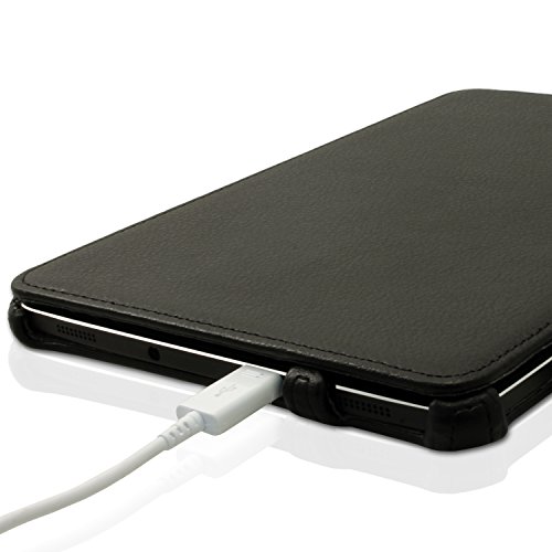 igadgitz Schwarz PU Ledertasche Hülle Cover für Samsung Galaxy Tab S2 8“ SM-T710 mit Multi-Winkel Betrachtungs + Auto Sleep/Wake + Handschlaufe + Displayschutzfolie - 8