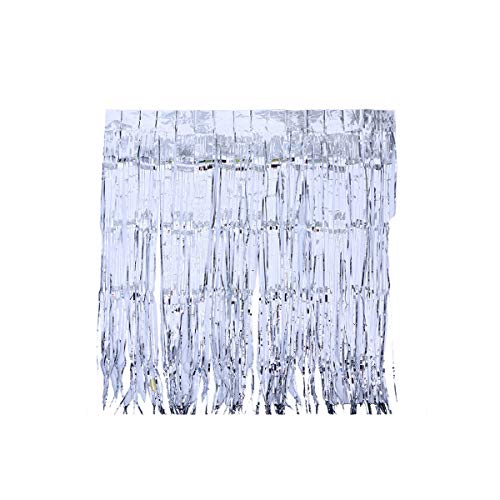 STOBOK 3pcs Metallic Tinsel Foil Fringe Curtains Shimmer Curtains for Birthday Wedding Party Photo Backdrop (Silver) - 1x2.5m