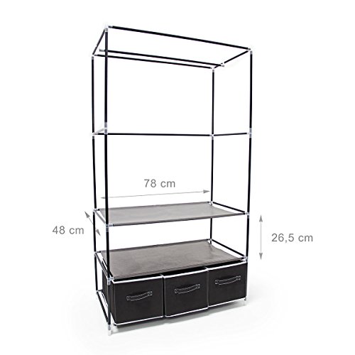 Relaxdays Faltschrank VALENTIN L HxBxT: 162 x 88 x 48 cm Stoffschrank mit 3 Schubladen und 2 Ablagen Textilschrank zum staubsicheren Aufbewahren Kleiderschrank aus Vlies-Gewebe zum Falten, anthrazit - 4
