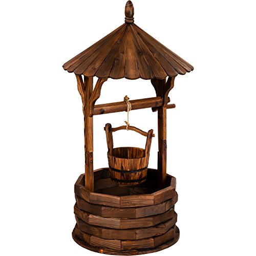 Gartenbrunnen aus Holz mit Dach, braun, Höhe 120cm, Durchmesser 65cm, geölt und brandbehandelt - 8