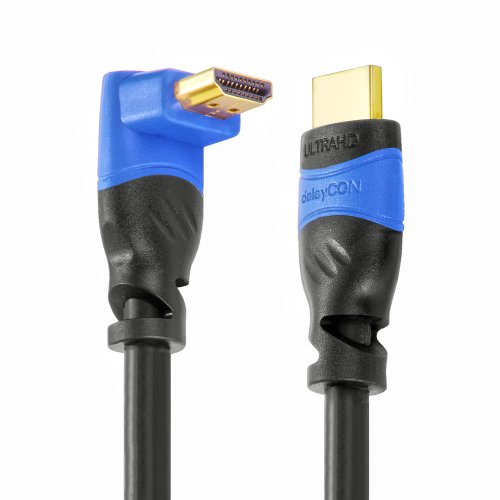 deleyCON 1m HDMI 90° Grad Winkel Kabel – kompatibel zu HDMI 2.0/1.4 – UHD / 4K / HDR / 3D / 1080p / 2160p / ARC – High Speed mit Ethernet - 2