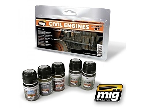 Mig JimenezAmmo MIG-7146 Civil Engines Weathering Set, Multicolour, 3 Weathering Enamel Jars, 2 Pigment, Paint Set, Kid