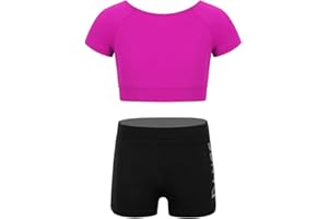 iEFiEL Tuta Sportiva Estiva Bambina Tuta da Ginnastica Artistica Fitness Abito da Balletto Atletica Ballo Ragazze 2 PCS Canotta Sportiva+ Pantaloncini Outfits Completo