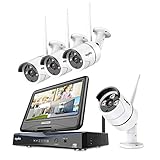 SANNC 1080P 8CH Wireless NVR Système de Caméra Surveillance sans Fil No HDD avec LCD Ecran Moniteur 10,1 Intégré et 4 Caméra WiFi de Vidéosurveillance 2MP,Résolution Accès à Distance