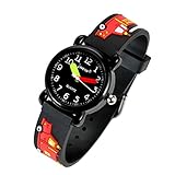 Hemobllo Feuerwehrauto Armbanduhr Silikon für Kinder (Schwarz)