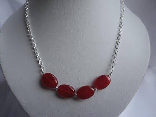 Ruby Carnelian Ovals Semi Precious Gemstone Bead Necklace