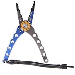 SODIAL(R)7" Aluminio Nariz Doblado Acero Inoxidable Mandibulas Alicates de Pesca Tijeras Cortador de Linea Cortador Quitar Gancho Tackle Herramienta de Plata Azul