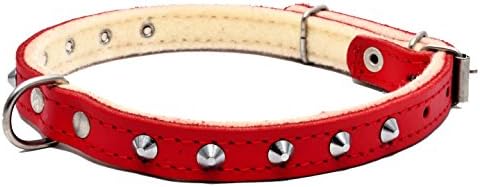 ZOOLESZCZ RED STUDDED Real LEATHER DOG Puppy COLLARS with FELT linning (20")