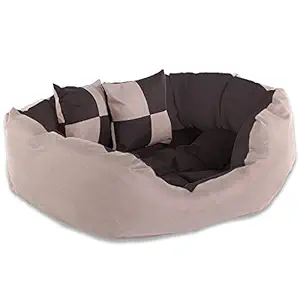 Gorgeous Reversible Ultra Soft Velvet Dual Bed for Dog/Cat (Cream and Brown, Medium)