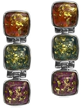 Mehrfarbiger Bernstein Sterling Silber Quadratisch Ohrringe