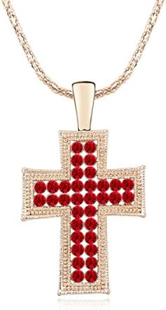 WenL Fashionable Sweater Chain Ladies Inlaid Crystal Cross Jewelry,LightRed