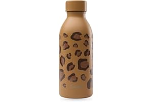 Qwetch - Bouteille Isotherme 500ml Leopard Camel - ICON - Gourde Design Compacte et Élégante Inox Recyclé - 24h Froid et 12h Chaud - Etanche