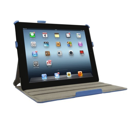 iPad 4 Hülle & iPad 3 Hülle | Smart Cover aufstellbar | Handschlaufe & Stylus-Halterung Luxus Leder für Apple Tablet 9 7 Zoll | Original Adento Marken-Design | Blau