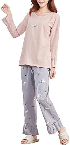 Epmami Womens Spring Nursing Pajamas/PJS &amp; Sleepwear Cotton Loose Maternity Nursing Sleepwear 2-Pieces Set (Large)