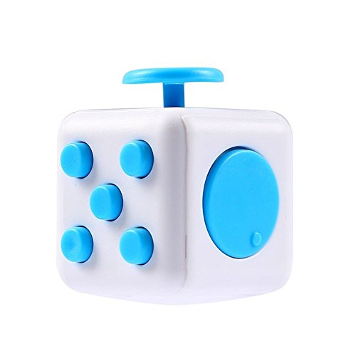 Zindoo(6 functions)Fidget Toys Cube, Fidget Toy, Fidget Dice, Relieve Stress, Anxiety, And Boredom All At Your Finger Tips For Work, Class, Home(White & Blue).