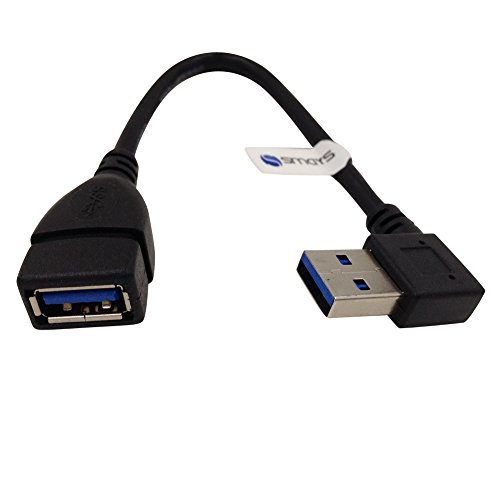 Smays Left Angle USB 3.0 Male to Female Extension Cable (7.9 inches = 0.2 Meter, Black)
