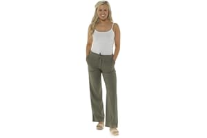 Style It Up Womens Linen Trouser - Ladies Full Length Casual Khaki Cargo Pants - Lightweight and Comfortable Linen's - Ideal for Summer, Beach and Holidays