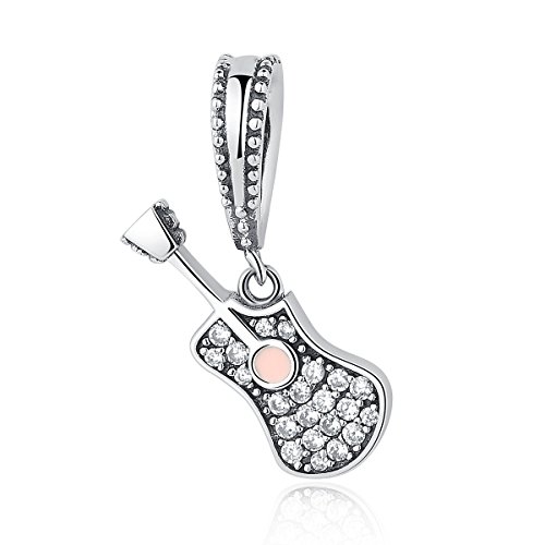 Chengmen Jewellery - Colgante de Plata de Ley 925, diseño de Guitarra Musical con Esmalte Rosa