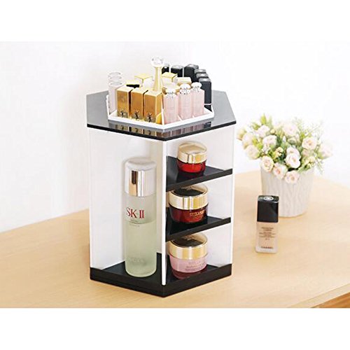 Dproptel 360 Grad Drehbarer Kosmetikorganizer Make Up Organizer Einstellbarer Multifunktionale Aufbewahrungsbox für Schminktisch Aufbwahrung (weiß+schwarz) - 3