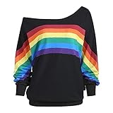 TianWlio Langarmshirt Damen T-Shirt Damen Langarmshirt Frauen lässig Oberteile Loser Langer Ärmel Tunika Regenbogen Bluse Drucken Pullover Bluse Shirts Sweatshirt