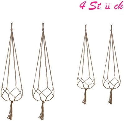 4x Wors Endy Macrame Plant Holder Macrame Hook Flower Pots Wall Hanging Plant Holder Cotton Hanging Rope with Wooden Beads
