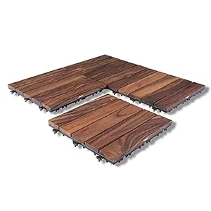 Sharpex Deck Tiles with Interlocking for Flooring, Patio, Balcony, Roof, Garden Composite Decking, Flooring Walnut Wood, Water Resistant Flooring Tiles - Dark Brown (10 PC)