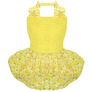 KYEESE Dog Dress Dog Halter Skirt with Floral Pattern Doggie Sundress Yellow for Small Dogs