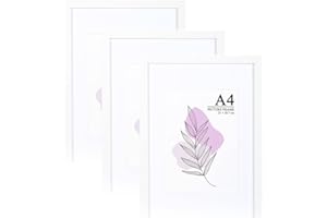 Baoee White Picture Frame A4 with Mount,Set of 3, photo frame with acrylic glass,Poster Frame,A4 certificate frame,Freestanding and Wall Mountable