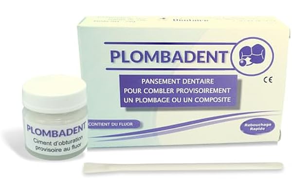 Plombadent-Pansement dentaire pour boucher une carie, obturation d'un trou, un plombage ou amalgame perdus. Fabrication 100% française- Pate prête à l'emploi. Durcit rapidement; + 30 applications.