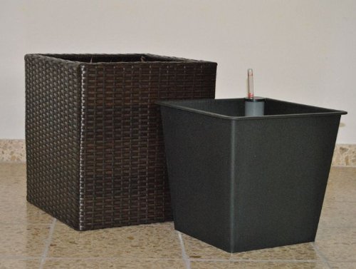 Pflanzkübel Blumenkübel Blumentopf Polyrattan Quadrat LxBxH 50x50x50cm Coffee braun - 2