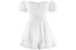 Odizli Piratenkostüm Damen Piratenkleid Off Shoulder Kurz Jumpsuit Weißes Piraten Kleid