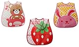 Baby Boy Girl Easy Clean Plastic Waterproof Crumb Catcher Feeding Bib Pack of 3 (Pink)