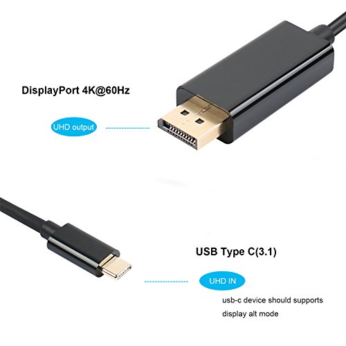 USB Typ C (Thunderbolt 3) zu DisplayPort 4 K @ 60Hz UHD 6 Füße Kabel, benfei USB 3.1 (usb-c) zu DP Display Port Adapter Stecker auf Stecker vergoldet Kordel - 3
