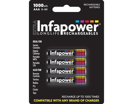 Price comparison product image INFAPOWER AAA 1000MAH NI-MH Rechargeable Batteries (4-Pack) B002