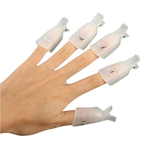 10Pcs Plastic Acrylic Nail Art Soak Off Clip Cap UV Gel Polish Remover Wrap Nail Tool (White)