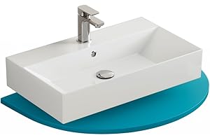 ‎AQUA BAGNO Aqua Bagno Waschbecken 60 cm eckig, Aufsatzwaschbecken mit Hahnloch & Überlauf, modernes Waschbecken Bad aus Keramik, weiß Hochglanz, dünner Rand, wandhängender Waschtisch für Badezimmer