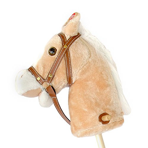 Pink Papaya | Stick horse - "Goldy" - Beige stick horse made of plush with blonde mane and with sound effects