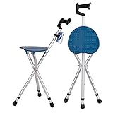 QMMD Batons de Marche Pliable - Canne-siège Telescopique Aluminium - Canne Siège Trépied avec éclairage LED - pour Homme et Femme 1 pièce,SkyBlue